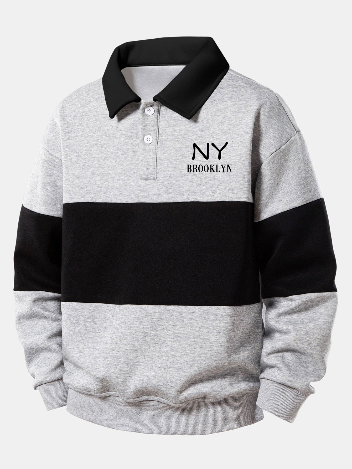 Relax Fit NY Brooklyn Print Farbe Block Poloshirts Kragen Sweatshirt