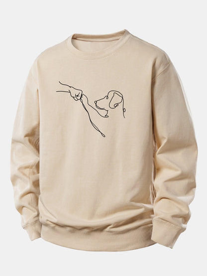 Entspanntes Sweatshirt mit Hund Linienzeichnung