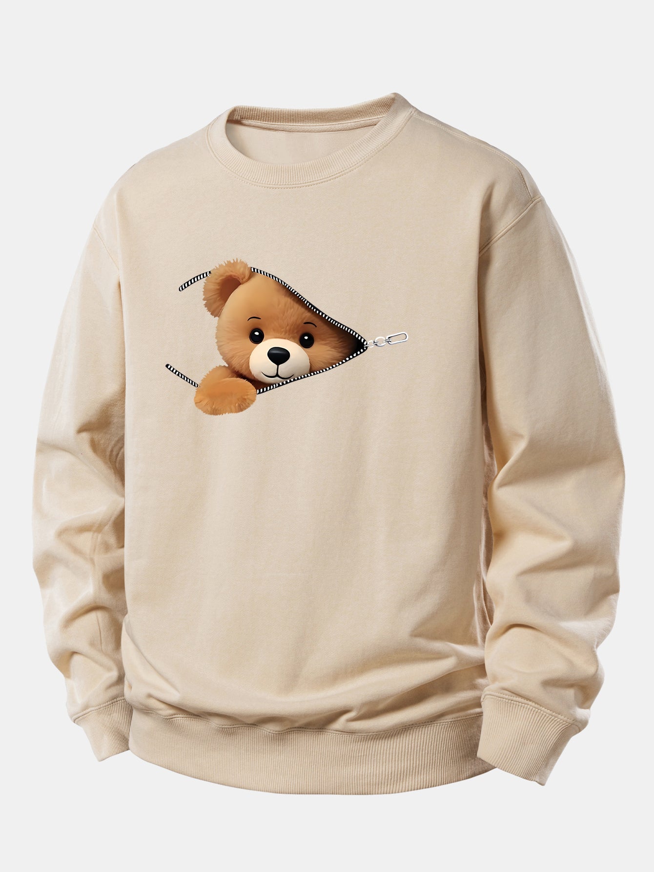 Reißverschluss-Sweatshirt mit Bärenmotiv in lässiger Passform