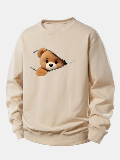 Reißverschluss-Sweatshirt mit Bärenmotiv in lässiger Passform