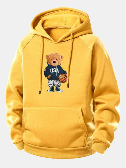Basketball Bär Grafik Hoodie mit Kordelzug