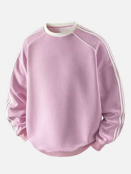 Gestreiftes Waffel-Sweatshirt mit Rundhalsausschnitt für einen lässigen Look