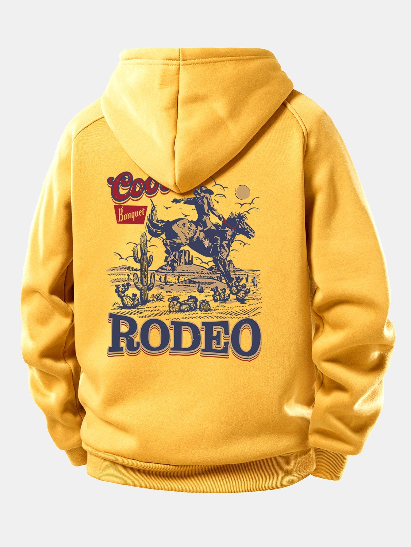 Western Cowboy Print Hoodie with Drawstring