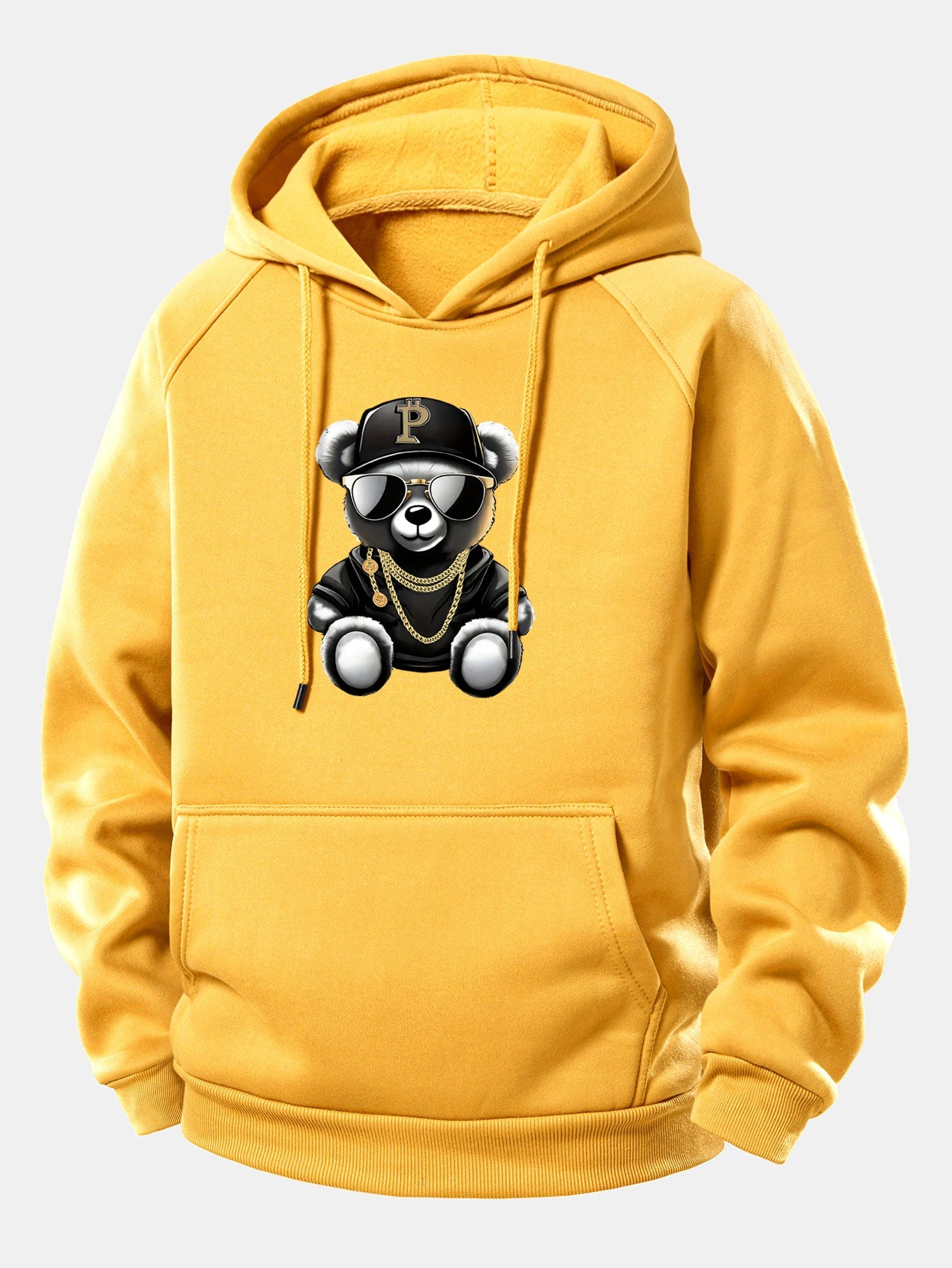 Hip Hop Bär Grafik Hoodie mit Kordelzug