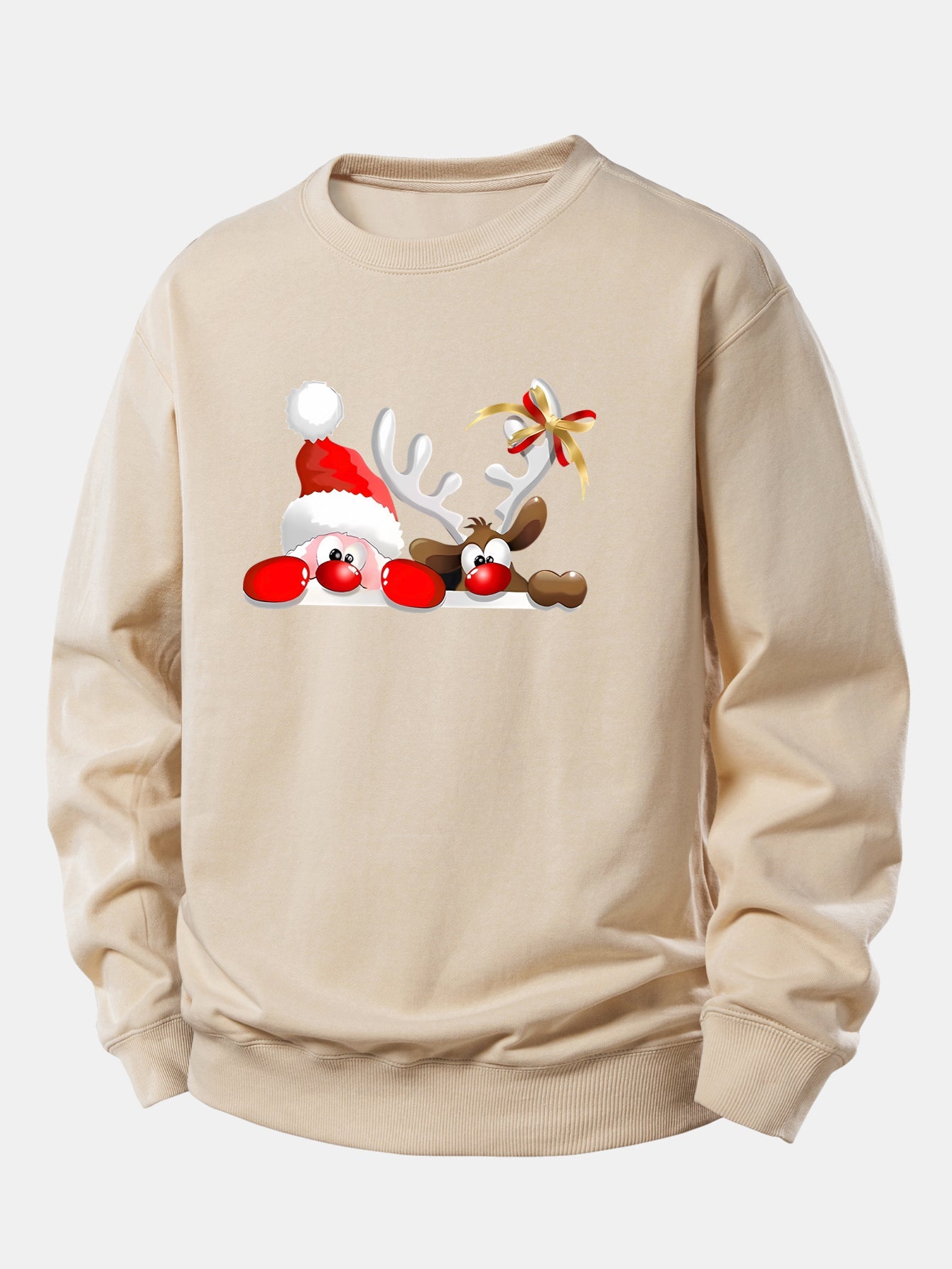 Weihnachtsmann und Rentier Druck Locker sitzendes Sweatshirt