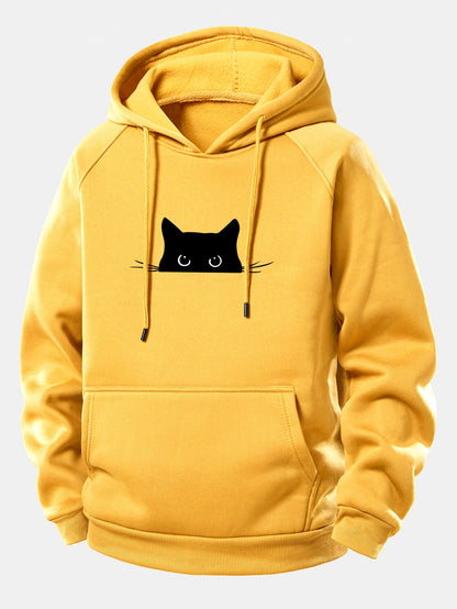 Hoodie mit Kordelzug und schwarzem Katzen-Design