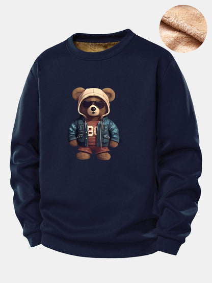 Bär im Lederjacken-Druck Teddy-Fleece-gefüttertes Sweatshirt