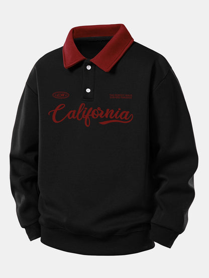 Relax Fit California Print Contrast Poloshirts Sweatshirt