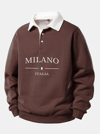 Milano Print Contrast Polo Collar Sweatshirt