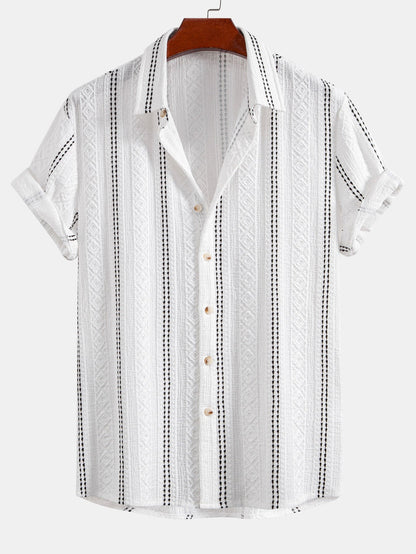 Gestreiftes Jacquard-Hemd mit Knöpfen und gerade geschnittene Leinenhose