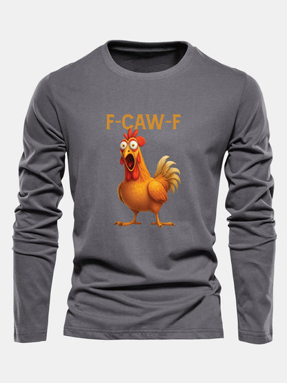 Langarm Baumwollshirt mit Hahn-Motiv