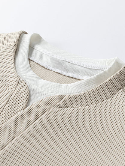 2-in-1 Raglanärmel Waffel-T-Shirt und Hose mit Bundfalten und Kordelzug, gerader Schnitt