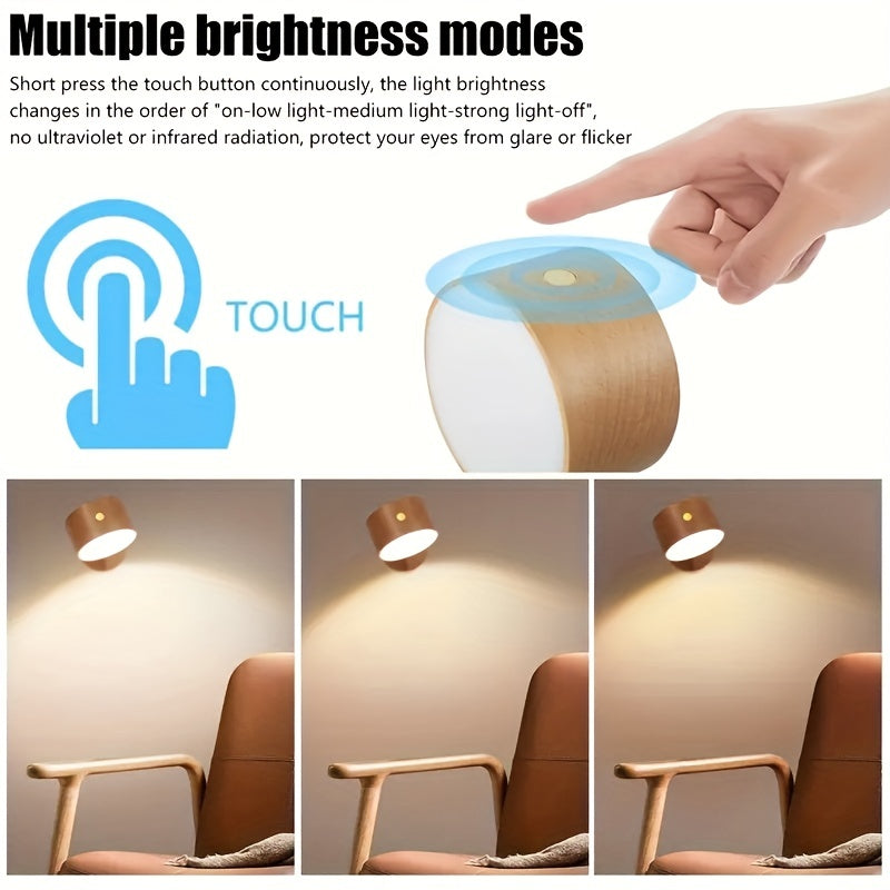 Kabellose LED Holz Wandleuchte – Touchsteuerung & Dimmbar für Schlafzimmer & Wohnzimmer