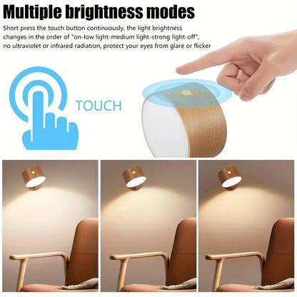 Kabellose LED Holz Wandleuchte – Touchsteuerung & Dimmbar für Schlafzimmer & Wohnzimmer