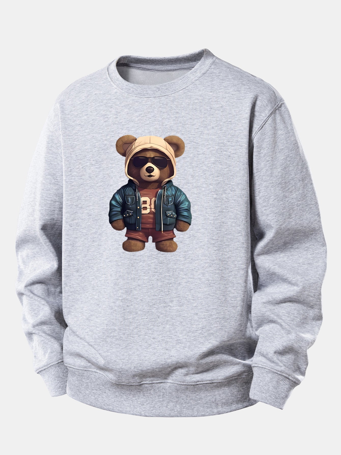 Bär im Lederjacken-Druck Relax Fit Sweatshirt