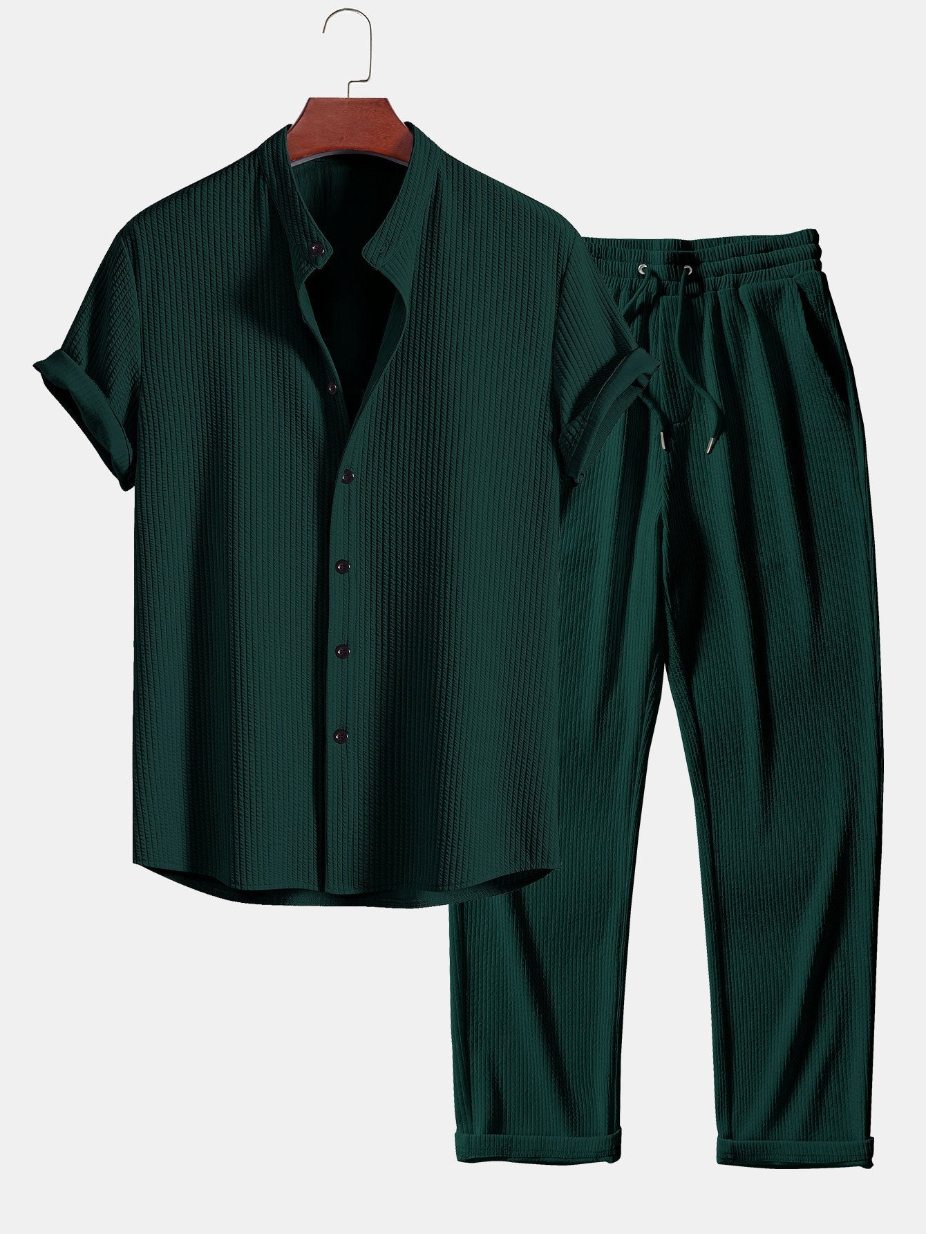 Muscle Fit Rippkragen Shirt & Straight-Cut Ripp Pants