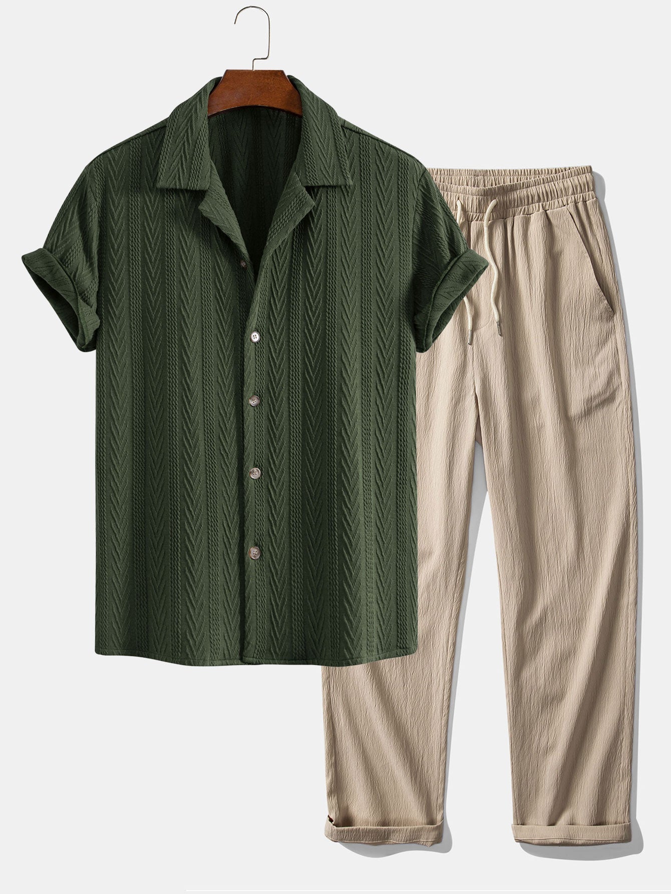 Textured Jacquard Cuban Shirt & Creased Straight Leg Trousers