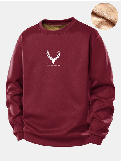Silhouette Kopf Hirsch Druck Teddy Fleece Gefüttertes Sweatshirt