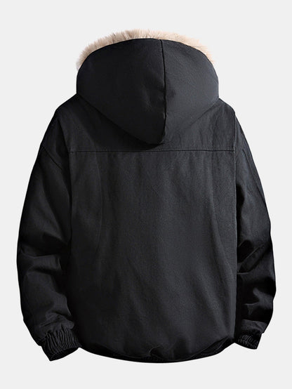 Boxy Passform Kunstpelzkragen Kapuzenmantel