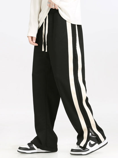 Relaxed Fit Color Block Patchwork Polo Shirt & Split Hem Striped Pants