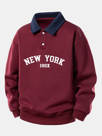 Relaxed Fit New York Graphic Contrast Polo Sweatshirt