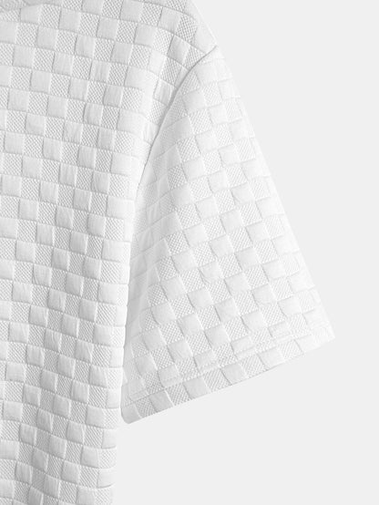 Schachbrett-Jacquard Hoodie-T-Shirt mit Bogen-Saum und passenden Shorts