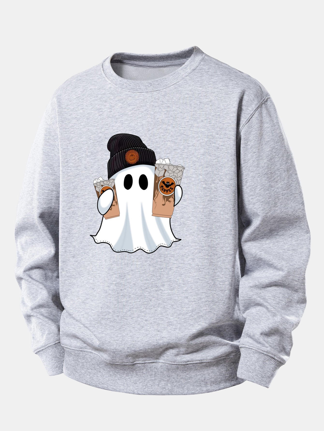 Halloween Geist Kaffee Grafik Sweatshirt mit lockerem Schnitt