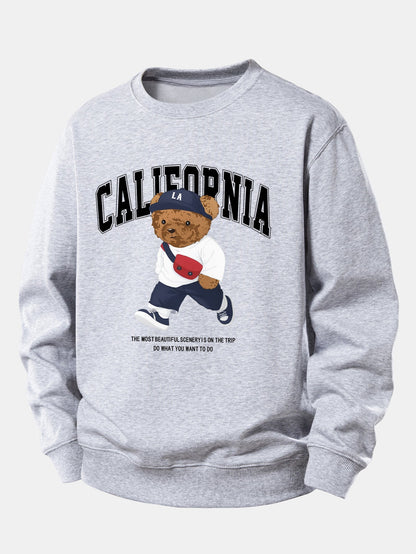 California Mode Bär Druck Locker Sitzendes Sweatshirt