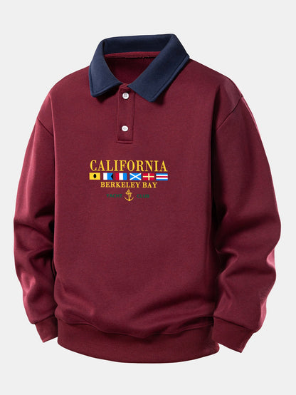 California Print Contrast Polo Sweatshirt - Relaxed Fit