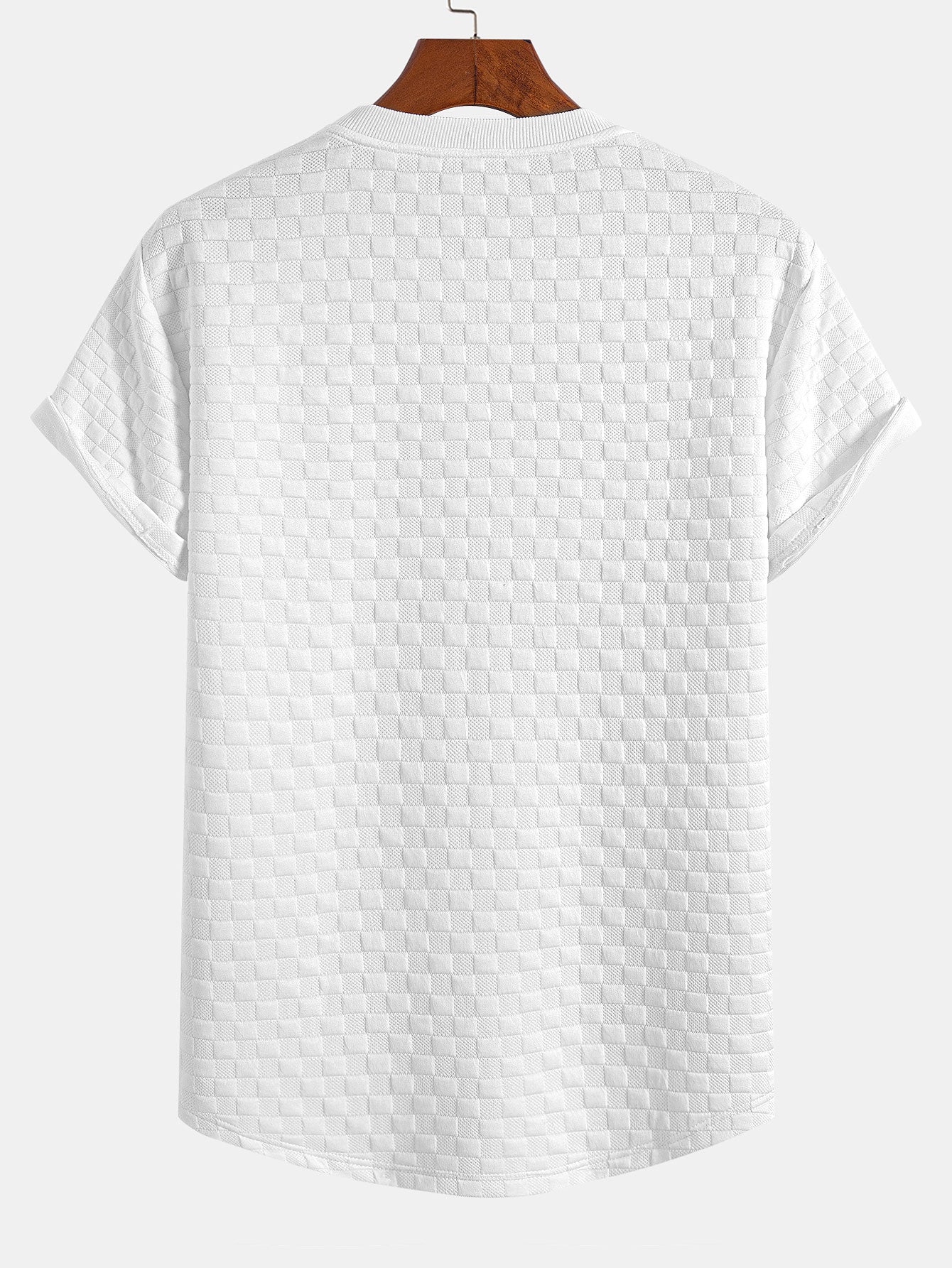 Jacquard T-Shirt mit Schachbrett-Muster und Bogen-Saum