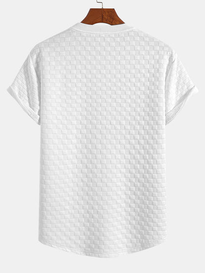 Jacquard T-Shirt mit Schachbrettmuster und Bogen-Saum