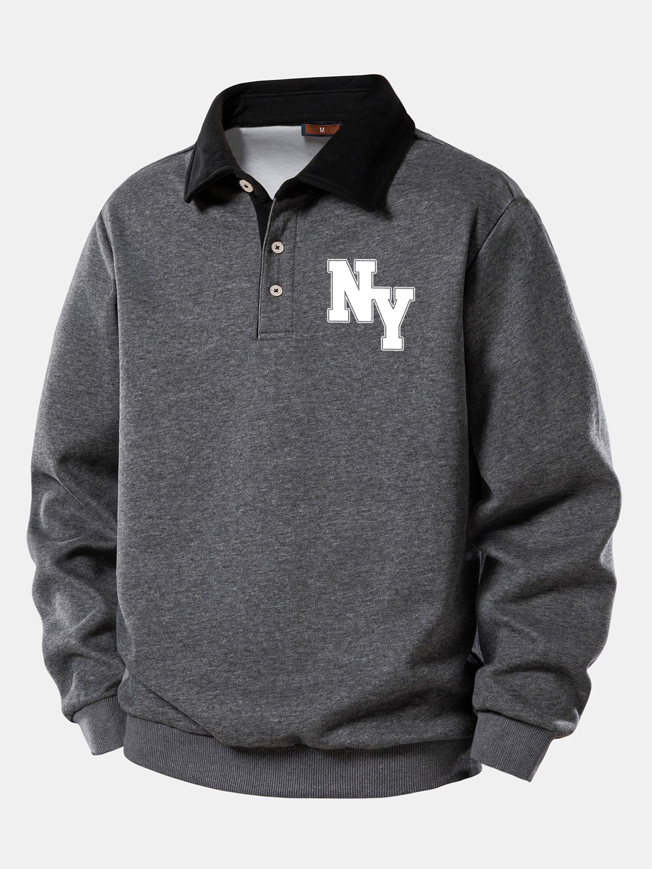 NY Print Contrast Polo Collar Sweatshirt