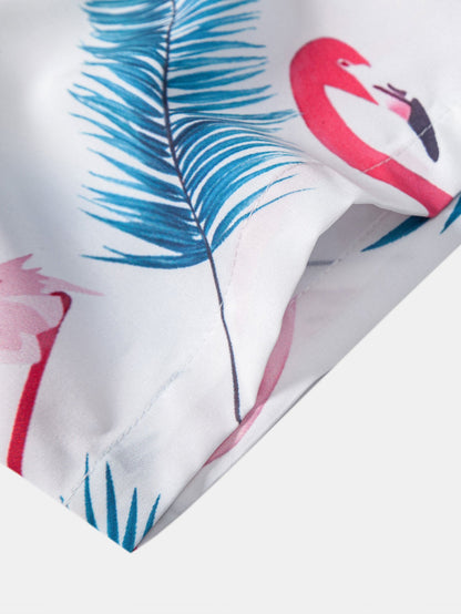 Flamingo-Print Hemd mit Knöpfen und Badehose