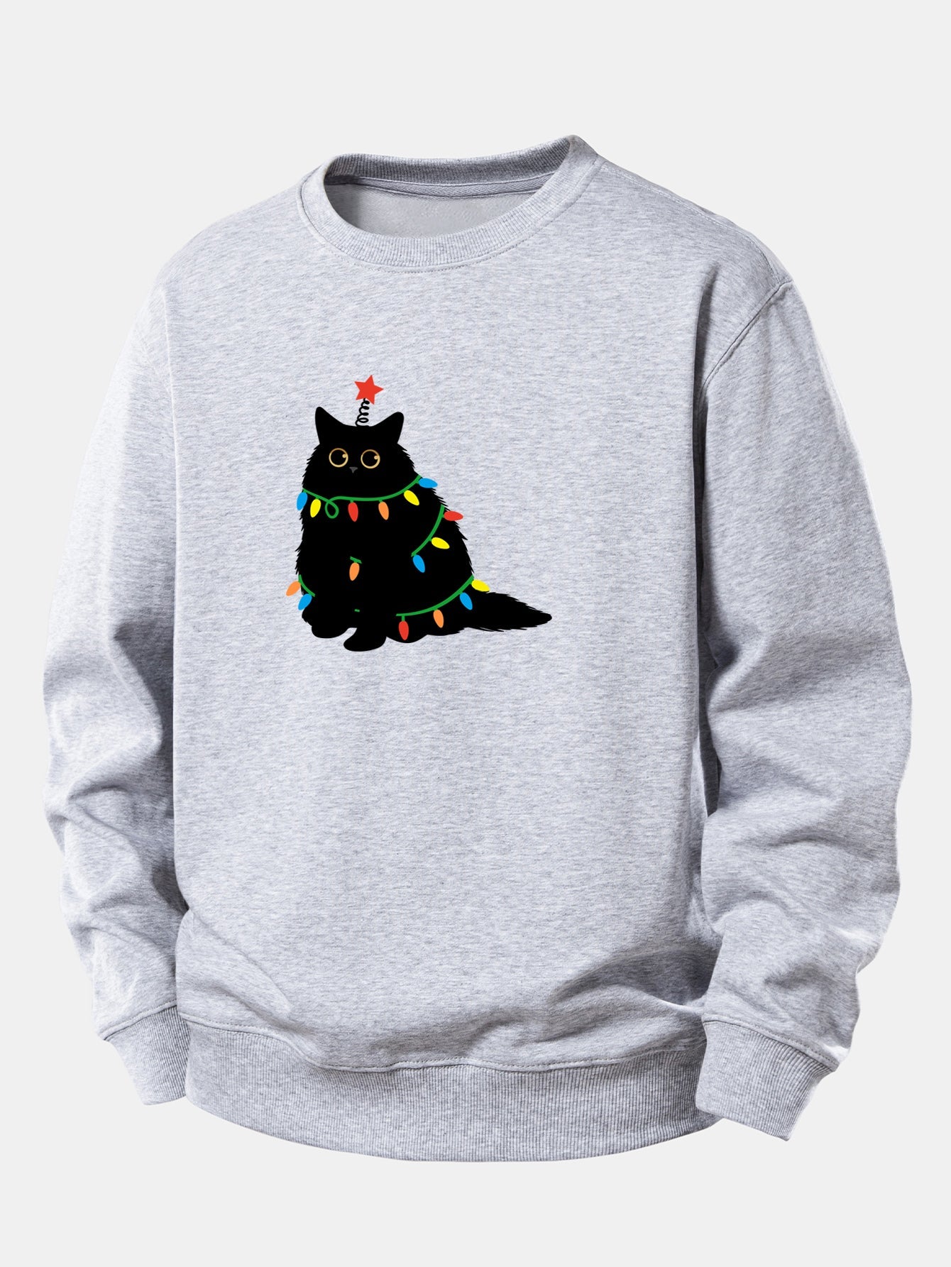 Buntes Licht Schwarze Katze Druck Locker Sitzendes Sweatshirt