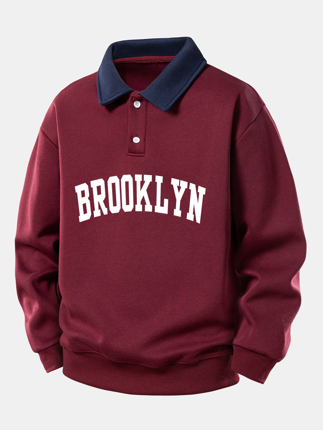 Relaxed Fit Brooklyn Print Contrast Polo Sweatshirt