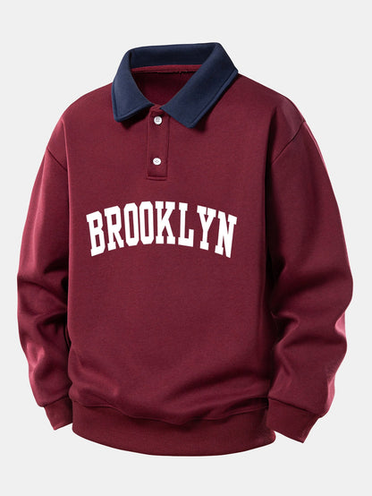 Relaxed Fit Brooklyn Print Contrast Polo Sweatshirt