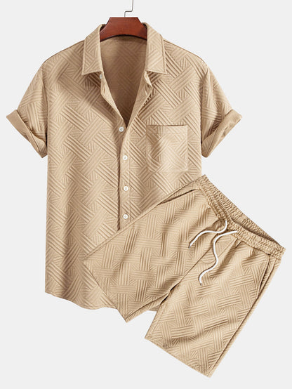 Gestreiftes Jacquard-Hemd mit Knopfleiste und Shorts mit Kordelzug