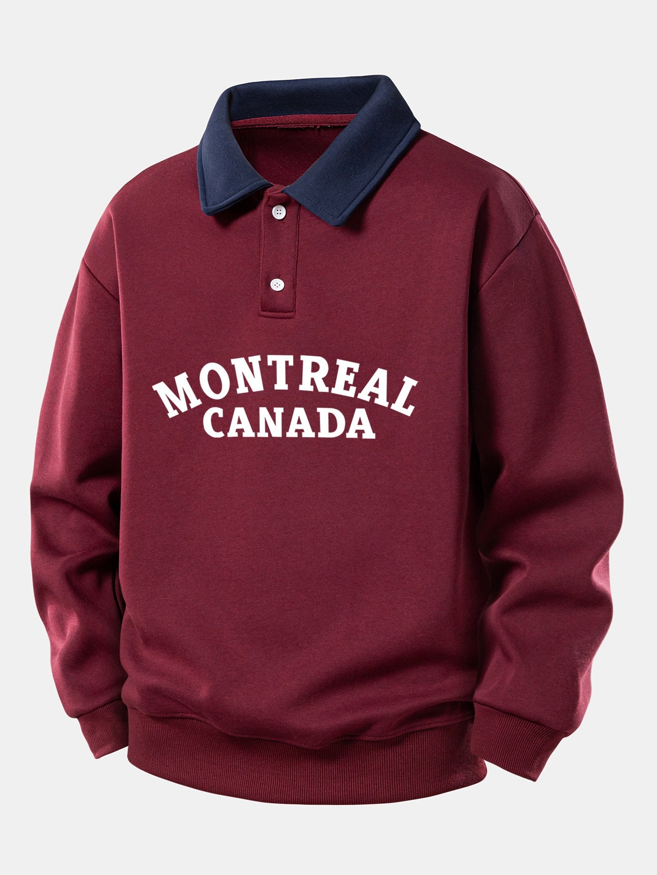 Relaxed Fit Montreal Canada Graphic Contrast Polo Sweatshirt