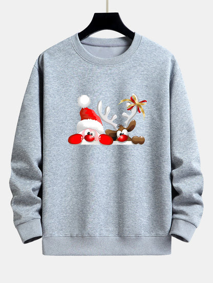 Lockeres Sweatshirt mit Weihnachtsmann- und Rentier-Print