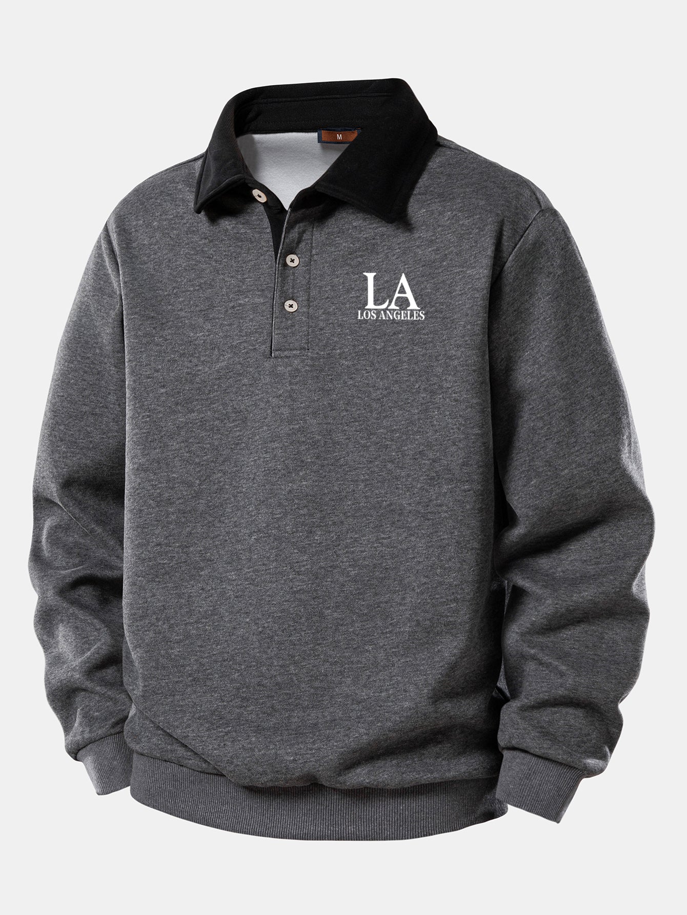 Los Angeles Contrast Print Polo Collar Sweatshirt