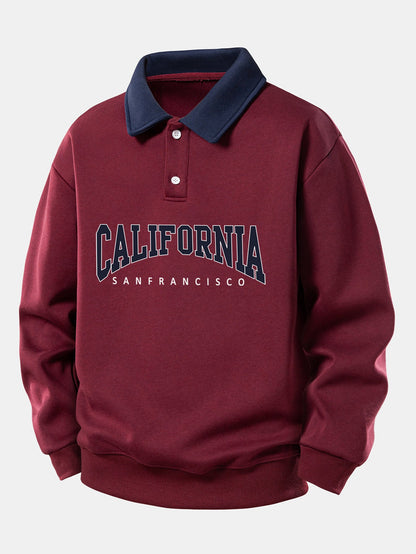 Relaxed Fit California Graphic Contrast Polo Sweatshirt