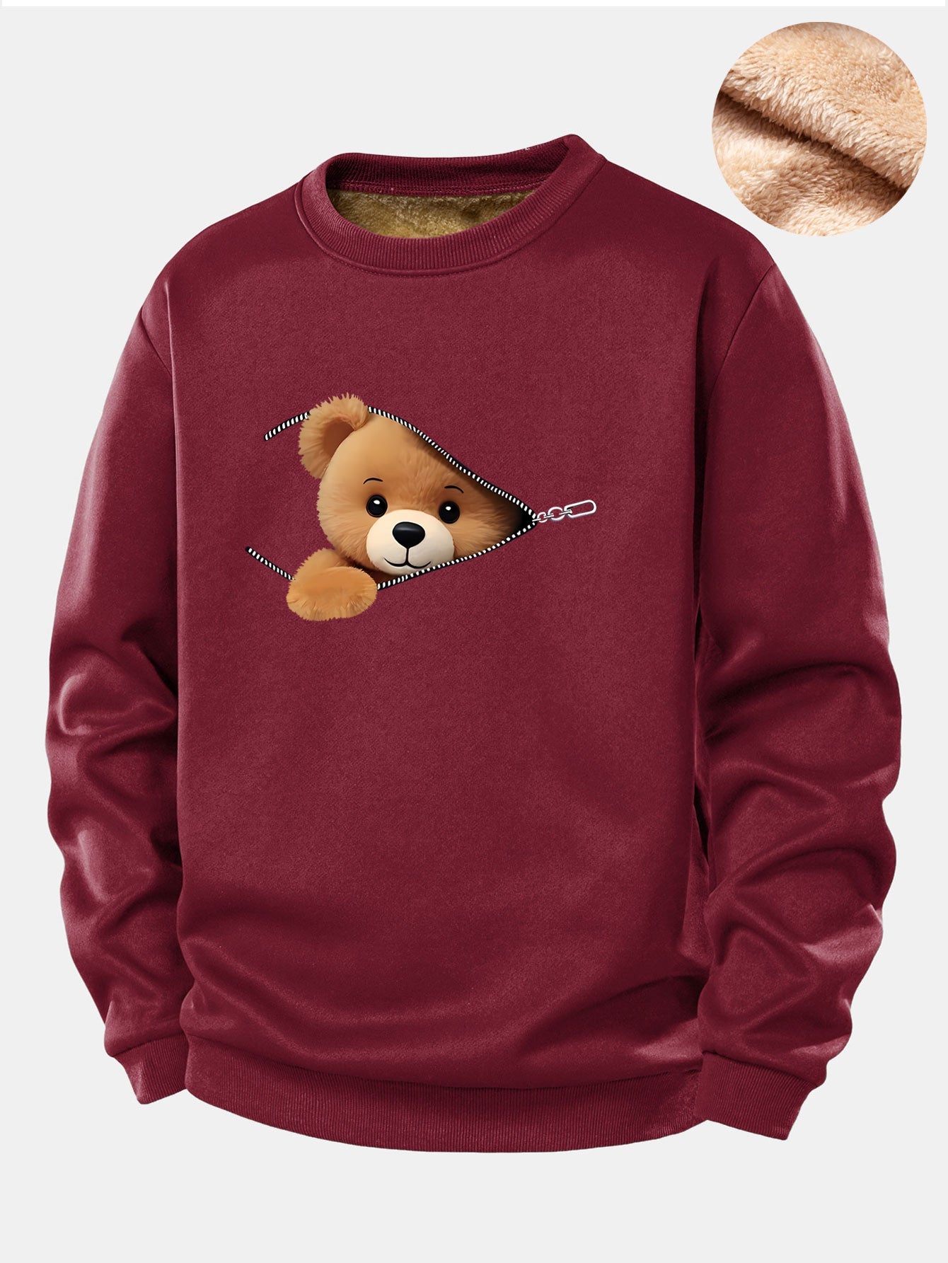 Reißverschluss Bär Druck Teddy Fleece Gefüttertes Sweatshirt
