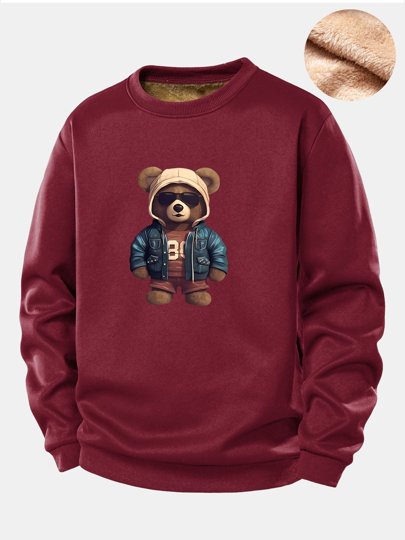 Bär im Lederjacken-Druck Teddy-Fleece-gefüttertes Sweatshirt