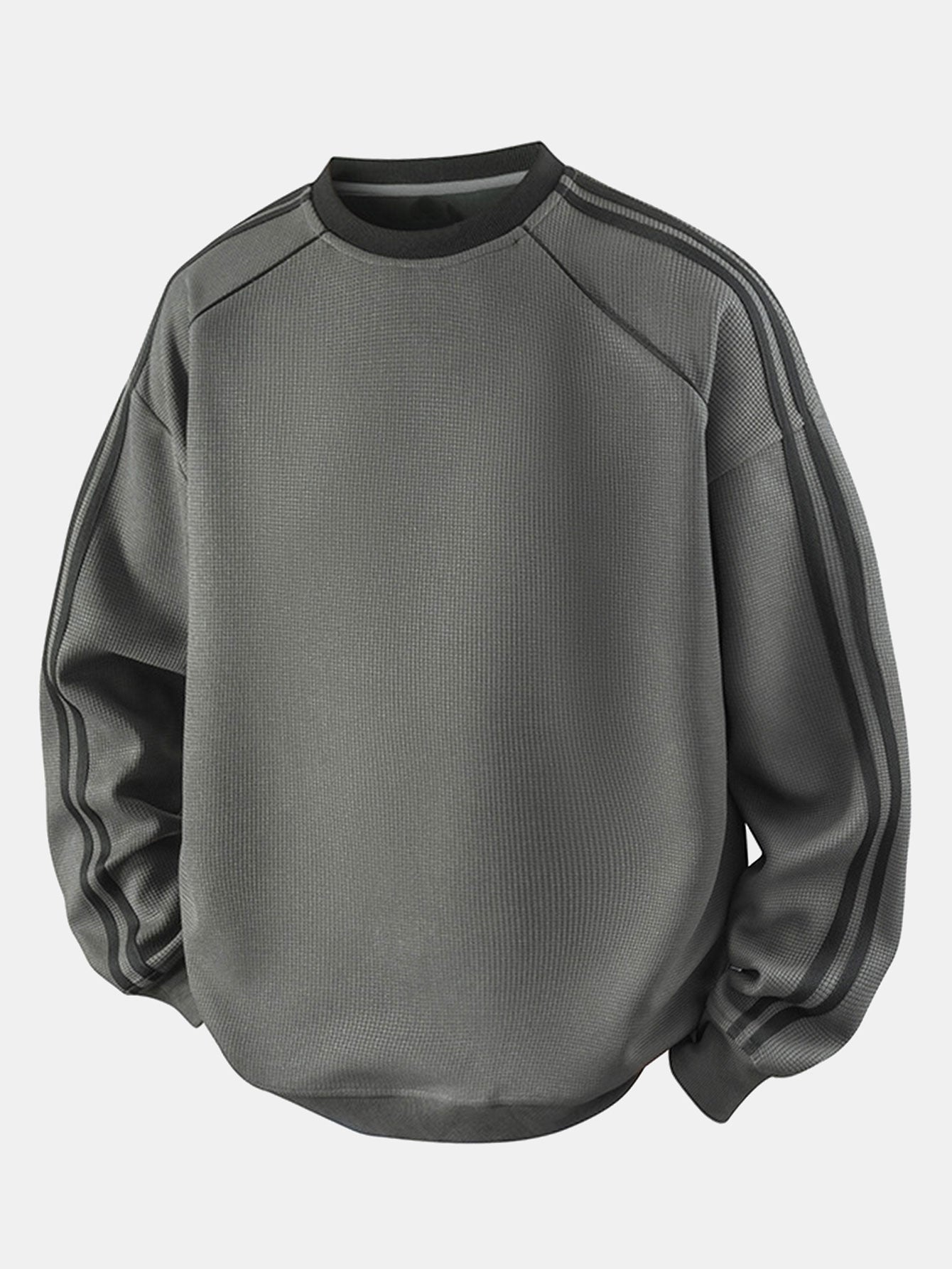 Gestreiftes Waffel-Sweatshirt mit Rundhalsausschnitt für einen lässigen Look