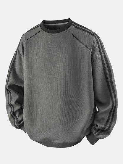 Gestreiftes Waffel-Sweatshirt mit Rundhalsausschnitt für einen lässigen Look