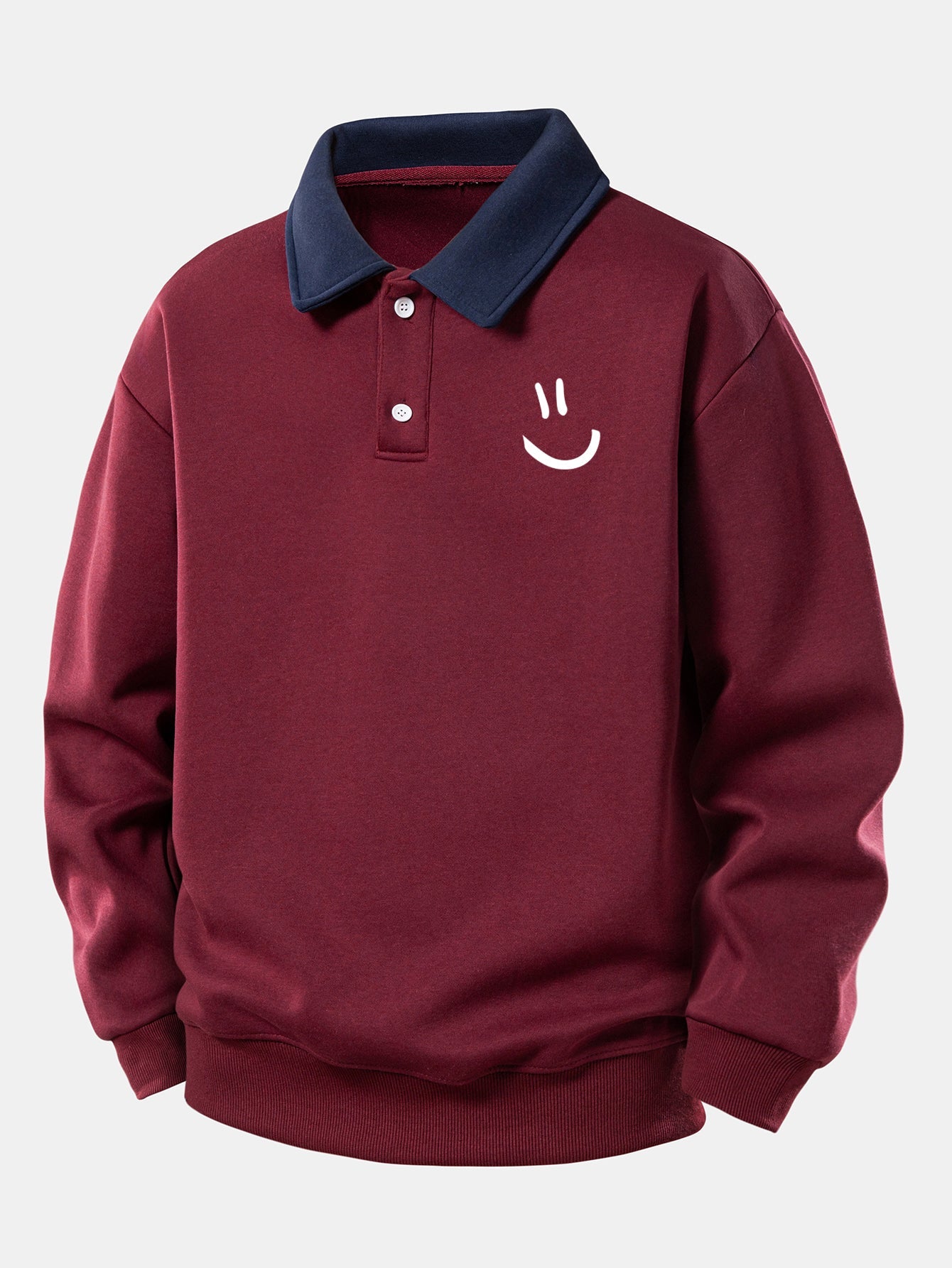 Relaxed Fit Smiley Face Print Kontrast Poloshirts Sweatshirt