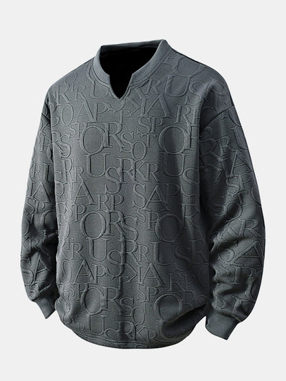 V-Neck T-Shirt with Jacquard Letter Design