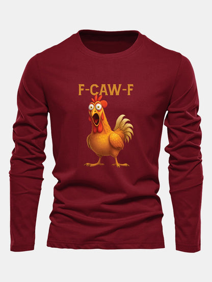 Langarm Baumwoll-T-Shirt mit Hahn-Print