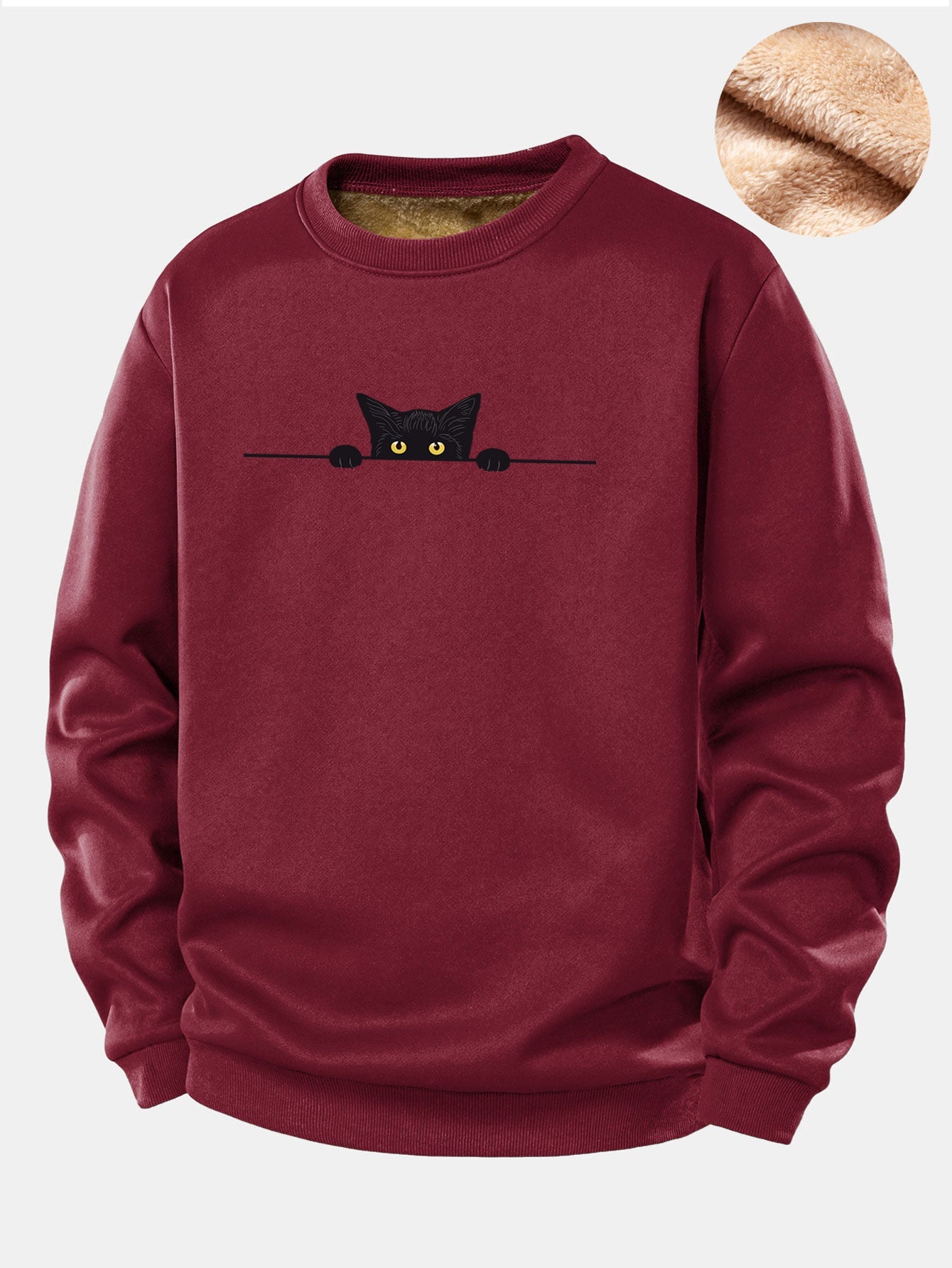 Sweatshirt mit schwarzem Katzenmotiv und Teddyfutter aus Fleece