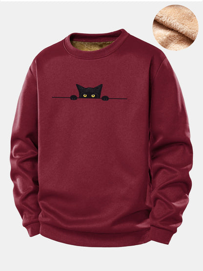 Sweatshirt mit schwarzem Katzenmotiv und Teddyfutter aus Fleece